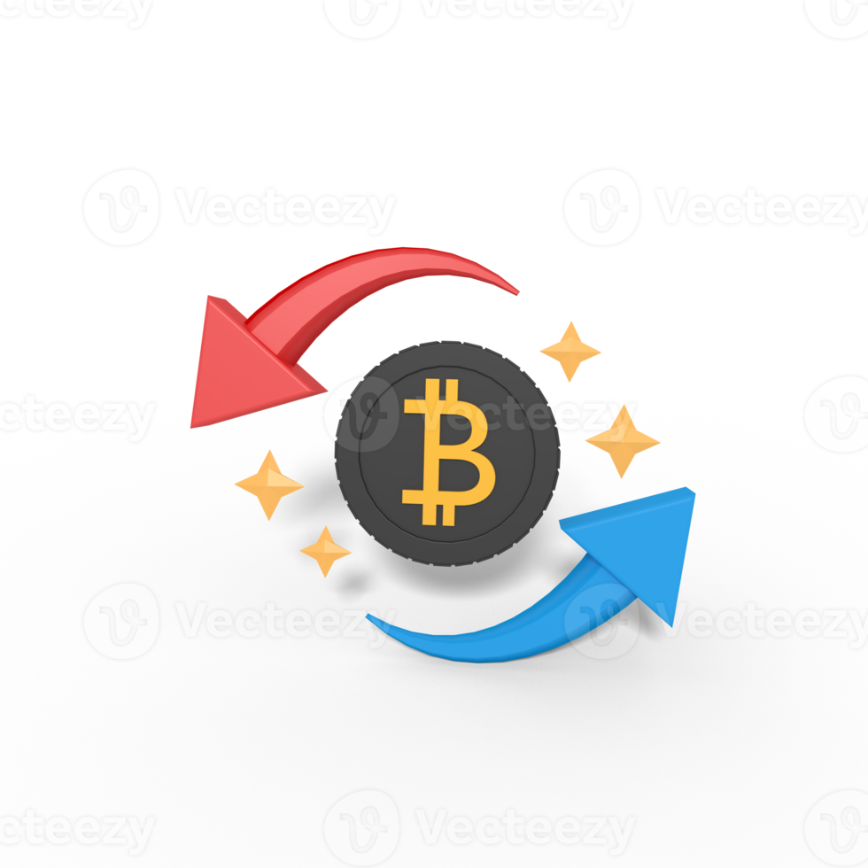 Ilustración 3d de rotación de moneda bitcoin png