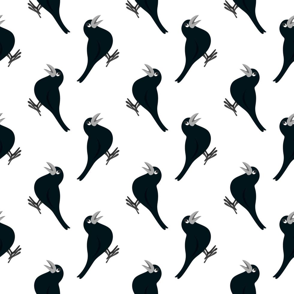 Black bird ,seamless pattern on white background. vector