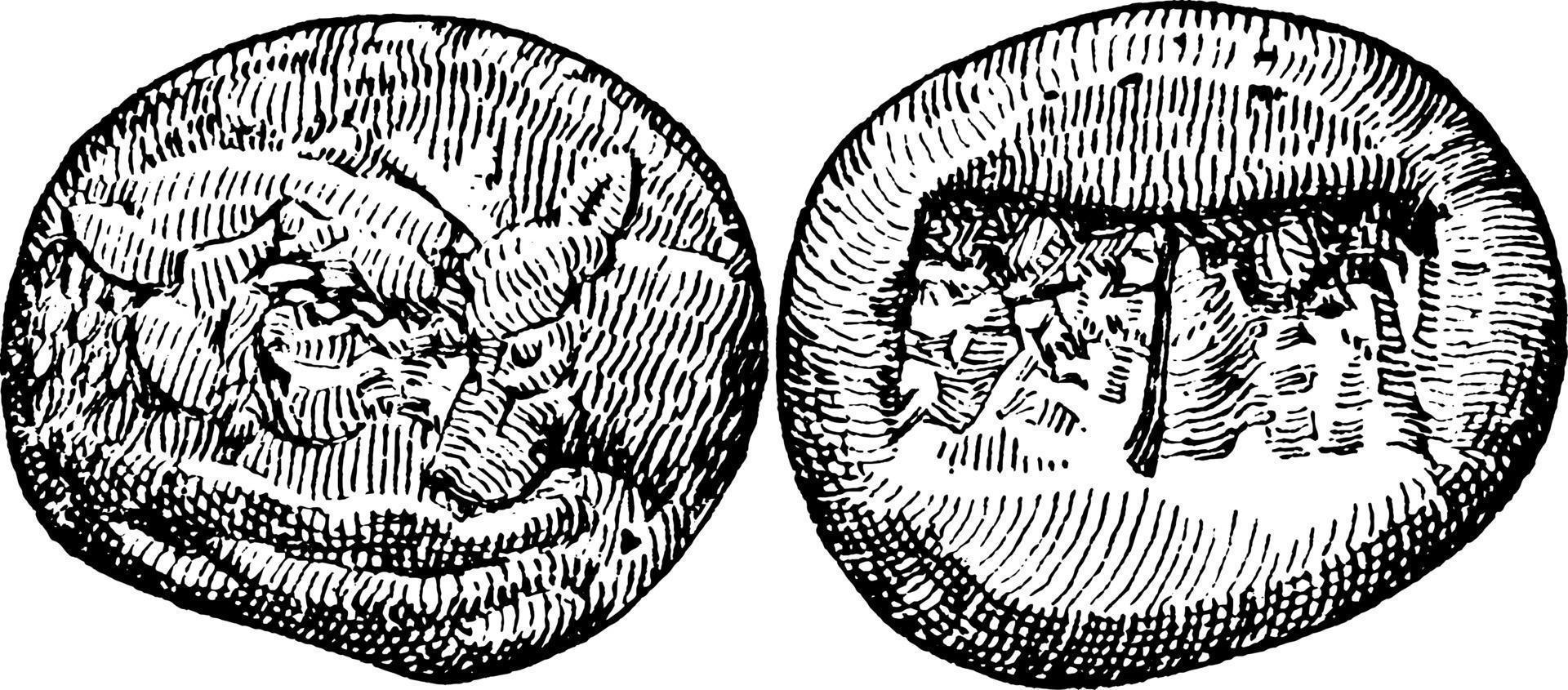 Lydian Coin front and back vintage illustration vector