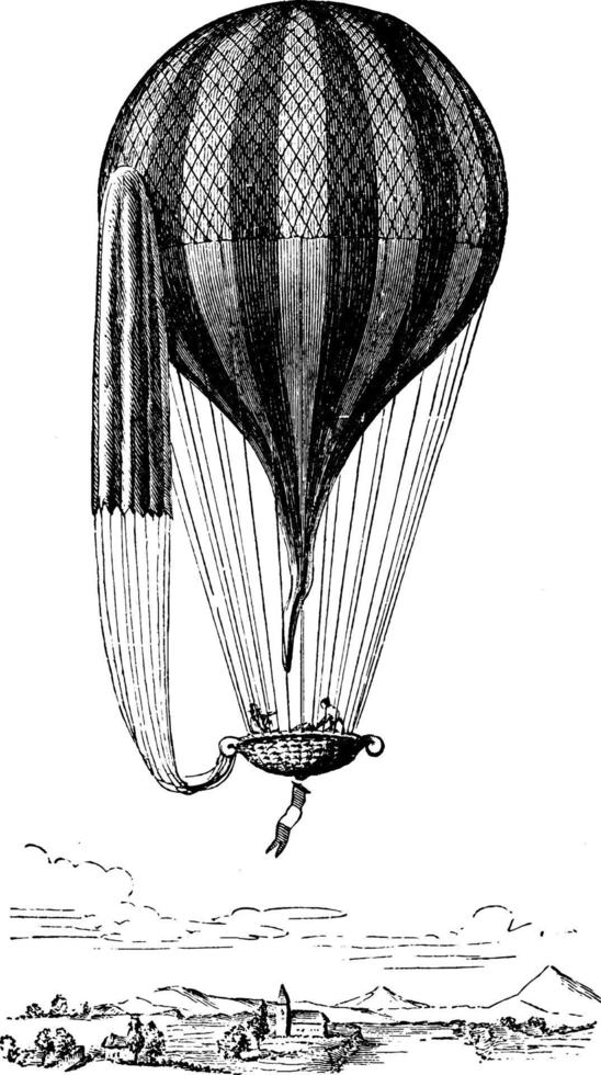 globo con coche y paracaídas, ilustración vintage. vector