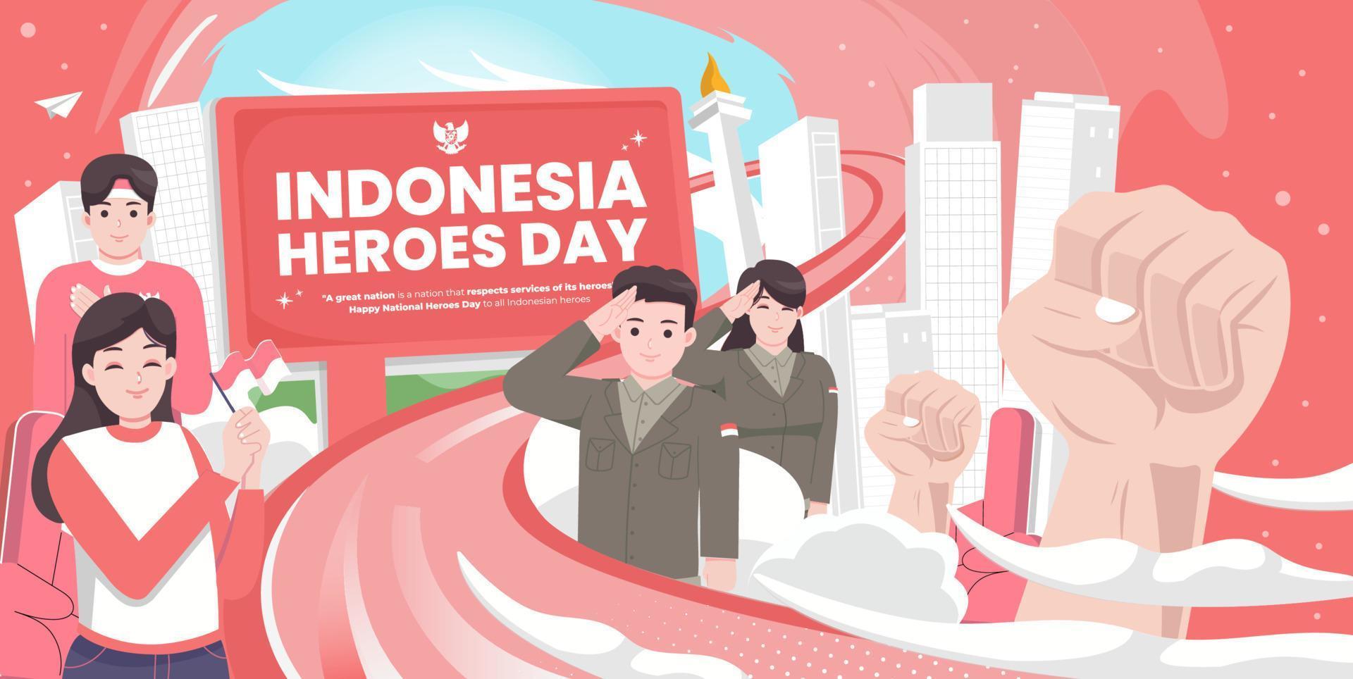 selamat hari pahlawan nasional significa feliz día de los héroes nacionales de indonesia vector