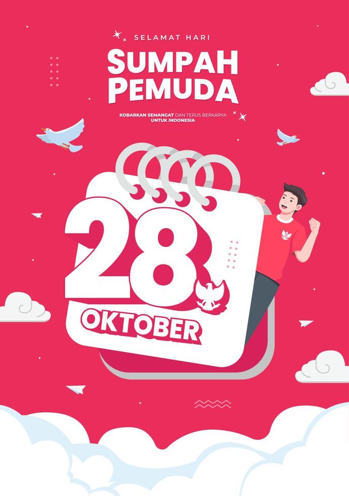 selamat hari sumpah pemuda significa compromiso de la juventud indonesia feliz. vector