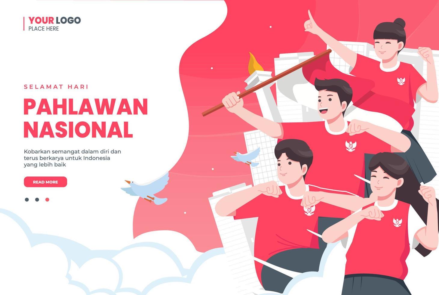 selamat hari pahlawan nasional significa feliz día de los héroes nacionales de indonesia vector