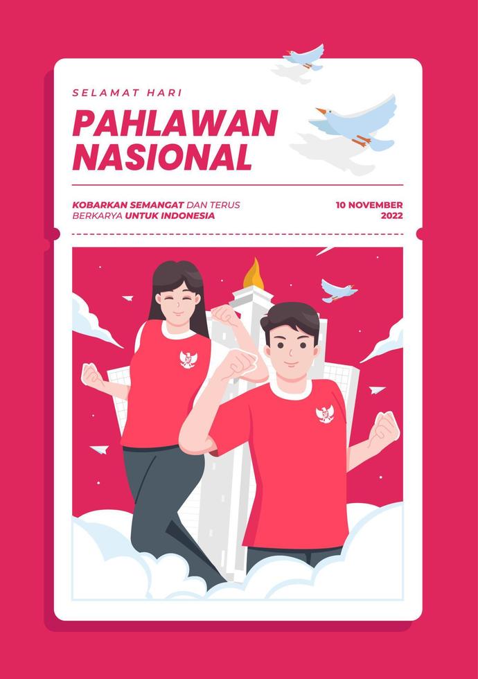 selamat hari pahlawan nasional significa feliz día de los héroes nacionales de indonesia vector