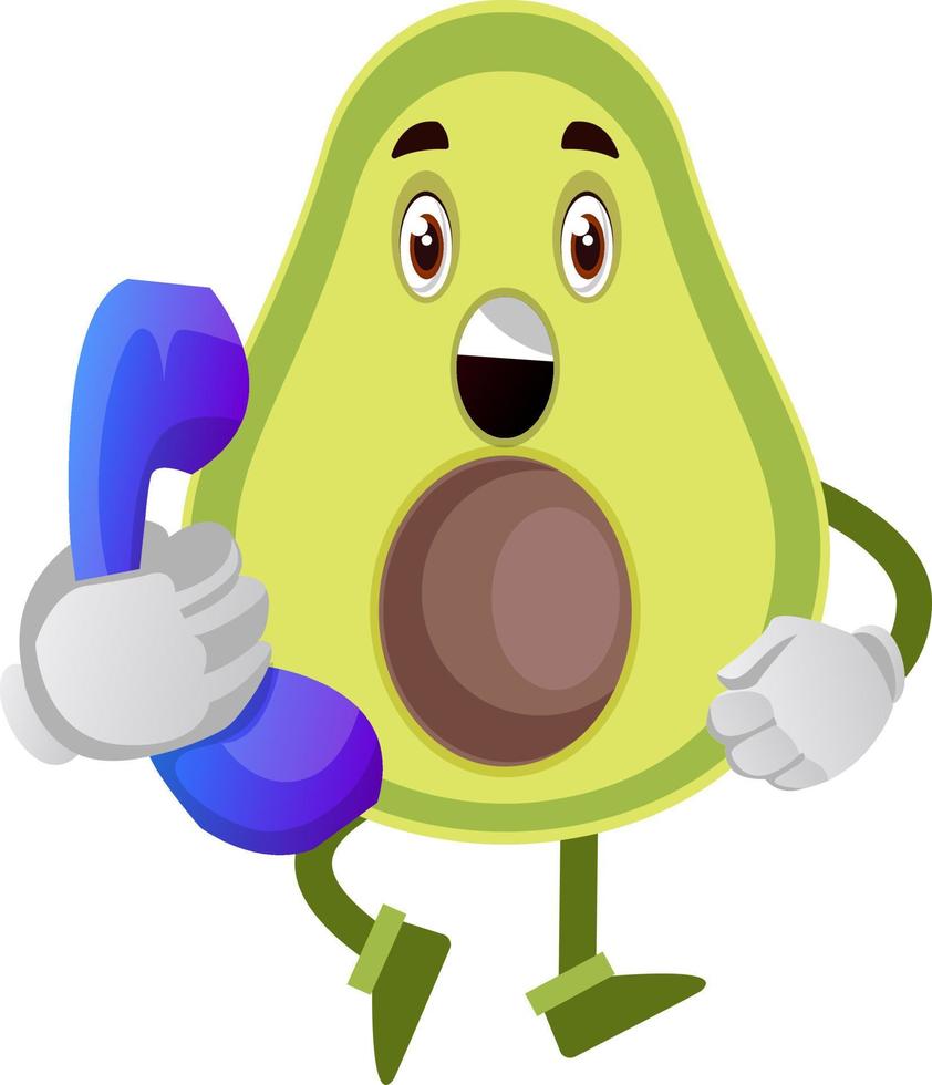 Avocado with telephone, illustration, vector on white background.