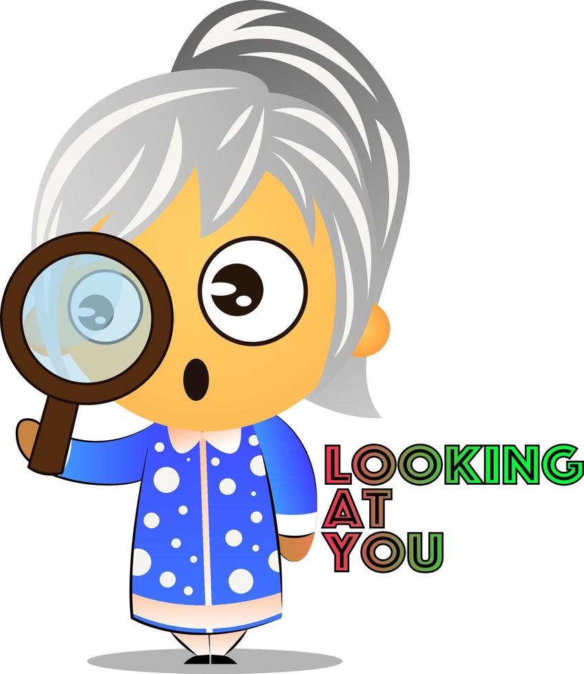 Grandma looking at you, illustration, vector on white background.