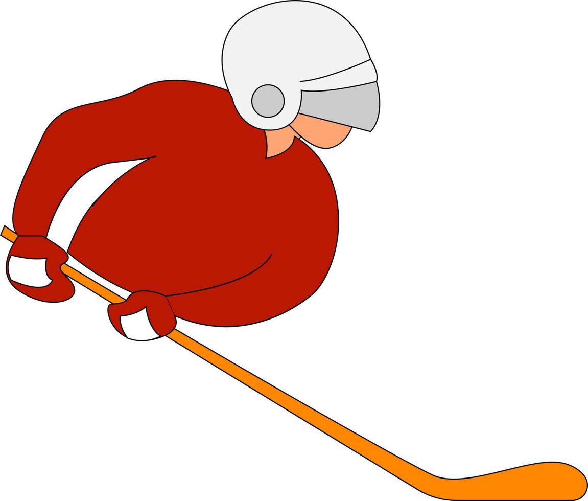 Hockey player on ice, illustration, vector on white background.