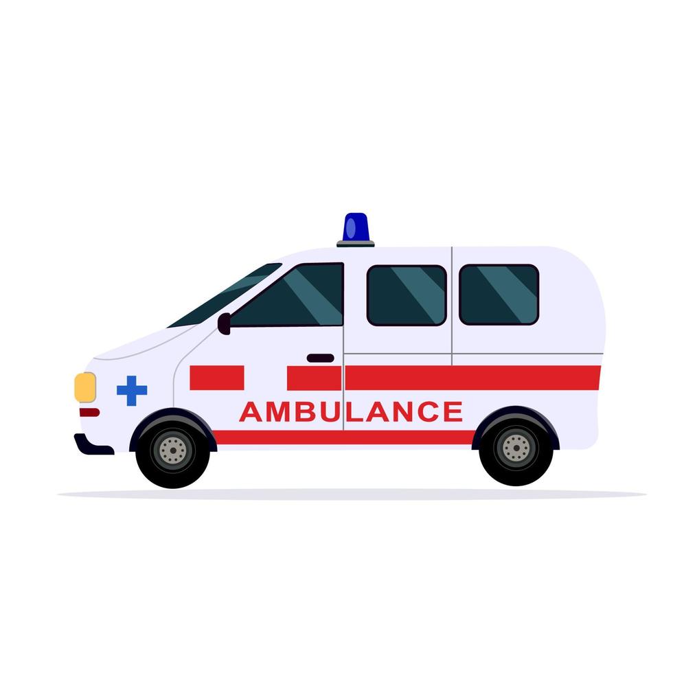 Vector illustration of an ambulance on a blue background. Ambulance ambulance paramedic. Medical evacuation of an ambulance.