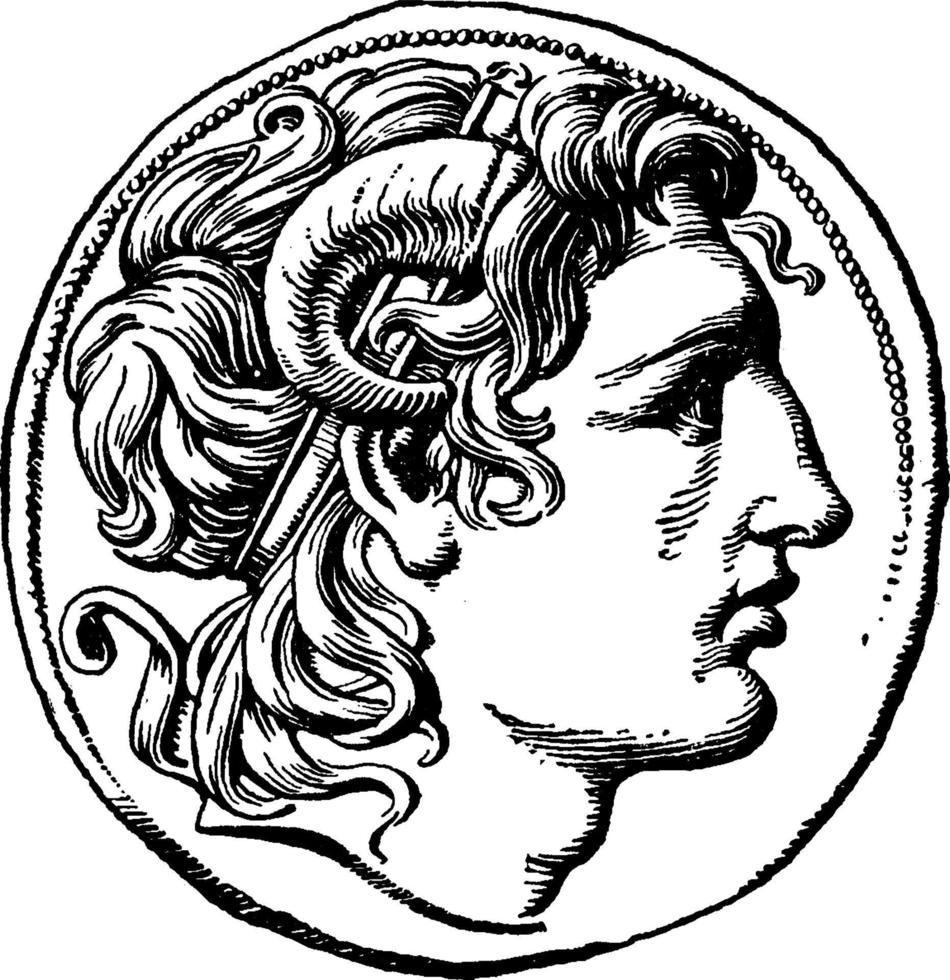 Coin of Alexander the Great, vintage illustration. vector