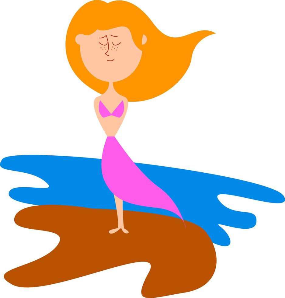 chica en la playa, ilustración, vector sobre fondo blanco