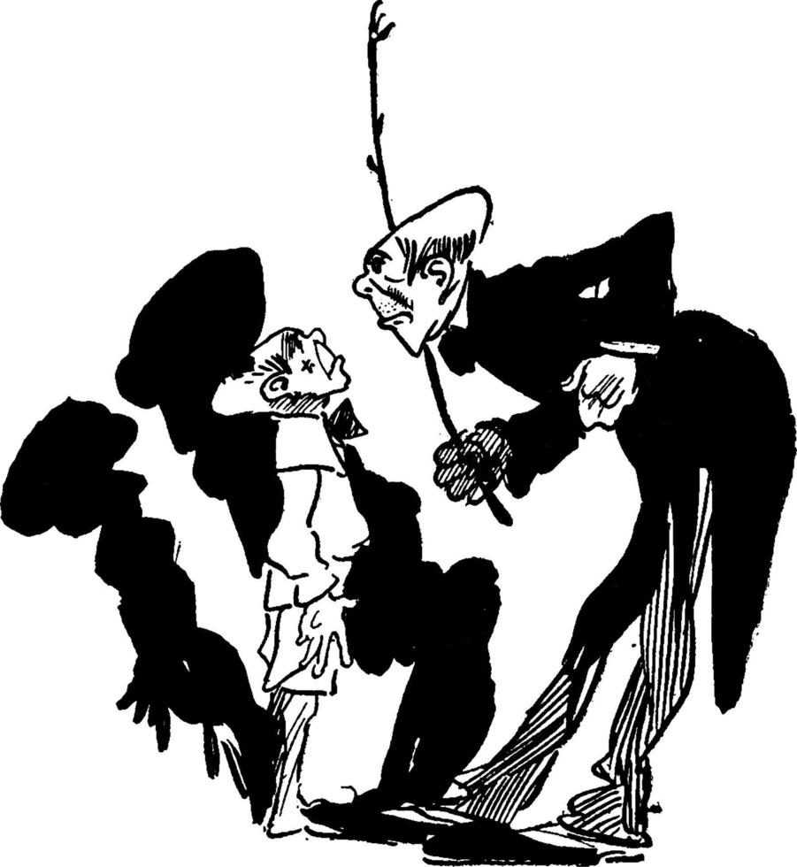 Man Scolding a Young Boy, vintage illustration. vector