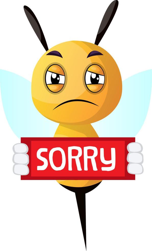 Bee feeling sorry, illustration, vector on white background.