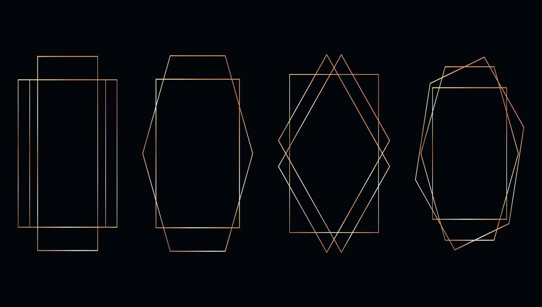 Collection of golden polygonal luxury frames. Set of gold crystal shapes for wedding invitation, luxury templates, decorative patterns vector