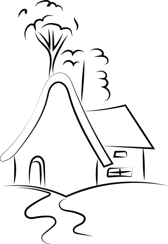 Drawing of a house, illustration, vector on white background.