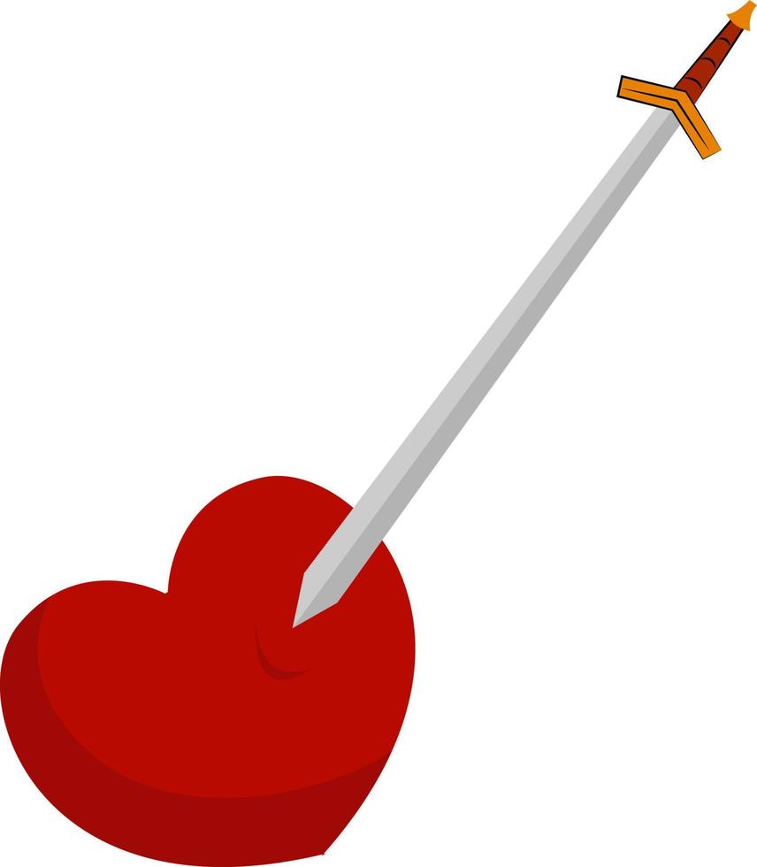 Heart and sword, illustration, vector on white background.