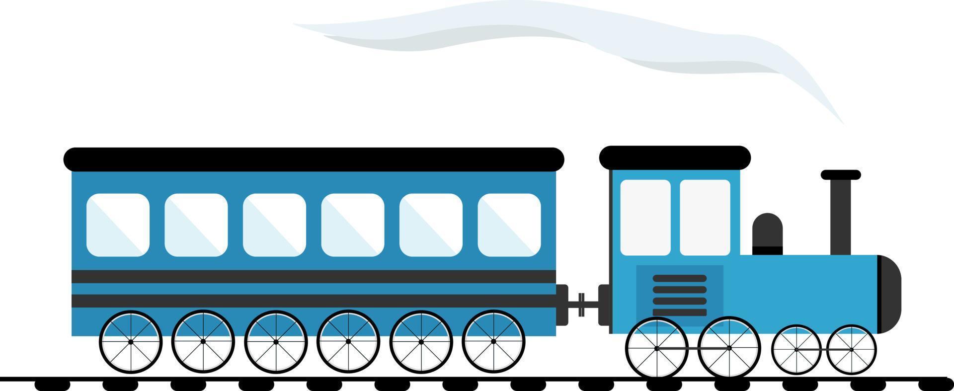 Blue train ,illustration, vector on white background.