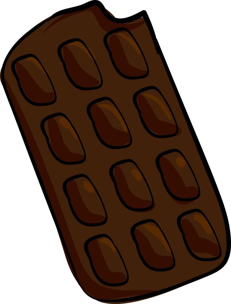 Dark chocolate bar, illustration, vector on white background.