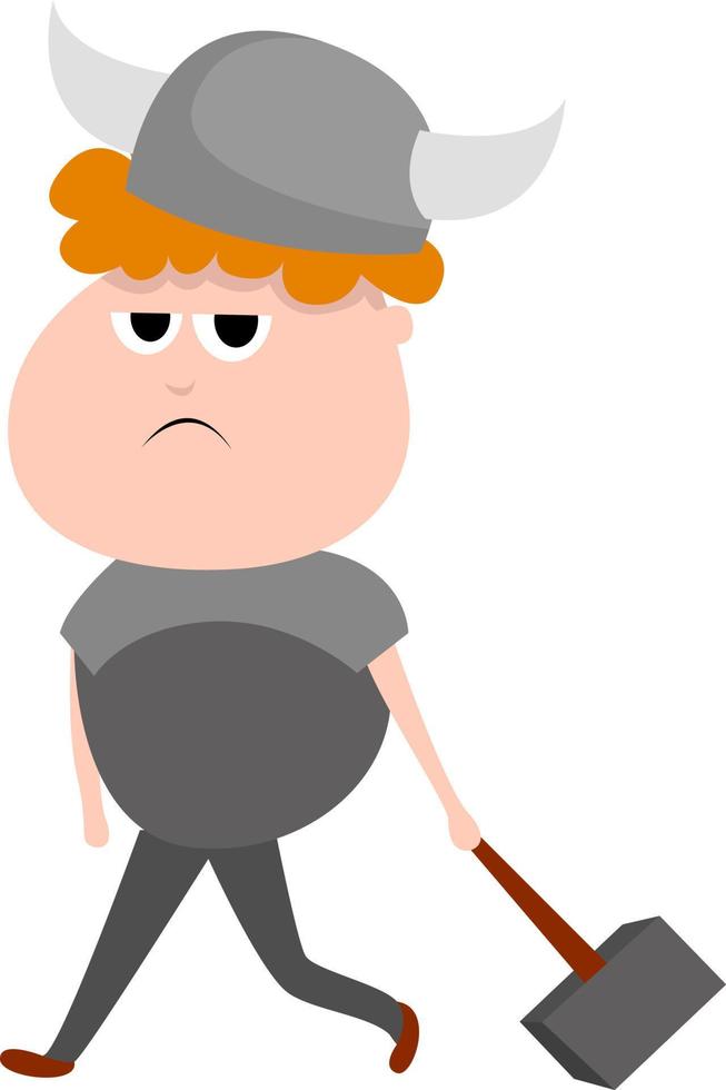 Niño vikingo con martillo, ilustración, vector sobre fondo blanco