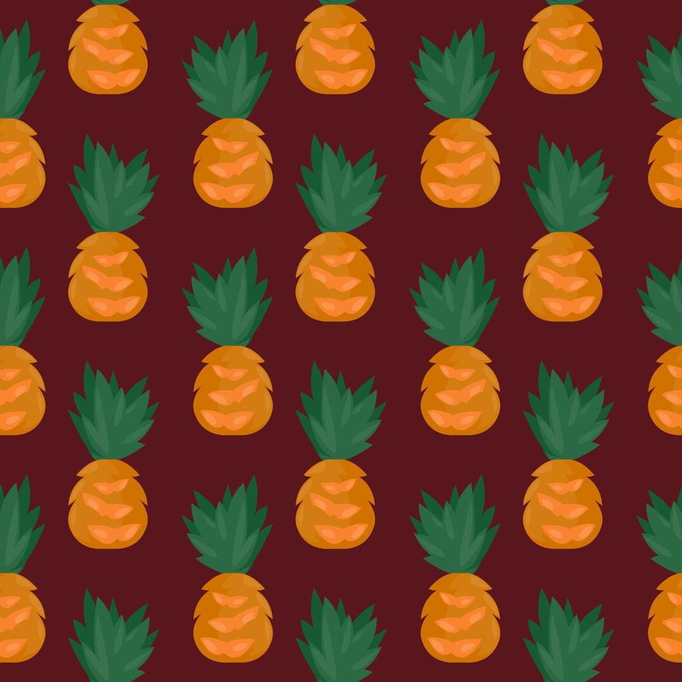 Pineapple , seamless pattern on a dark red background. vector