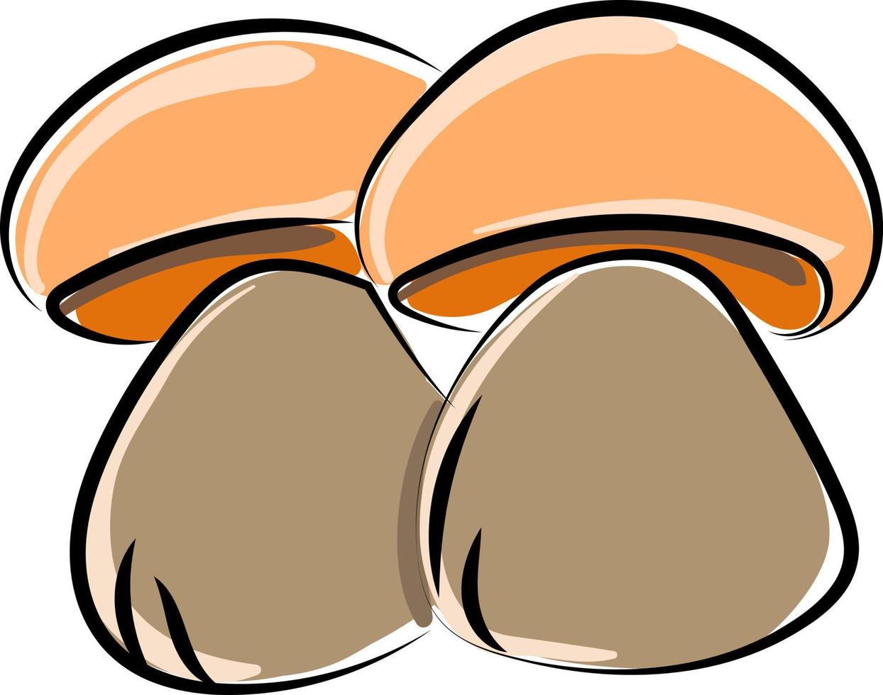Two brown mushrooms, illustration, vector on white background.
