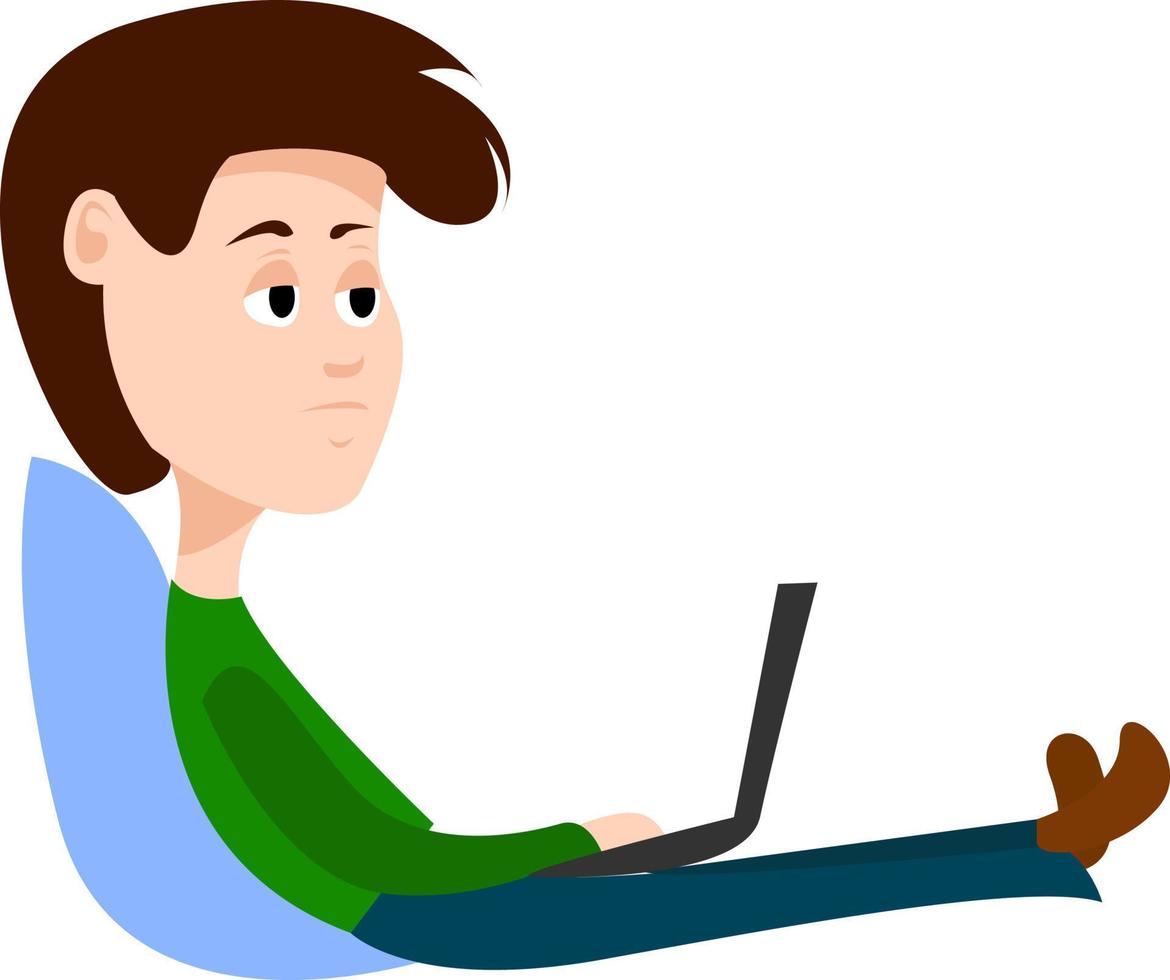 Boy with laptop, illustration, vector on white background.