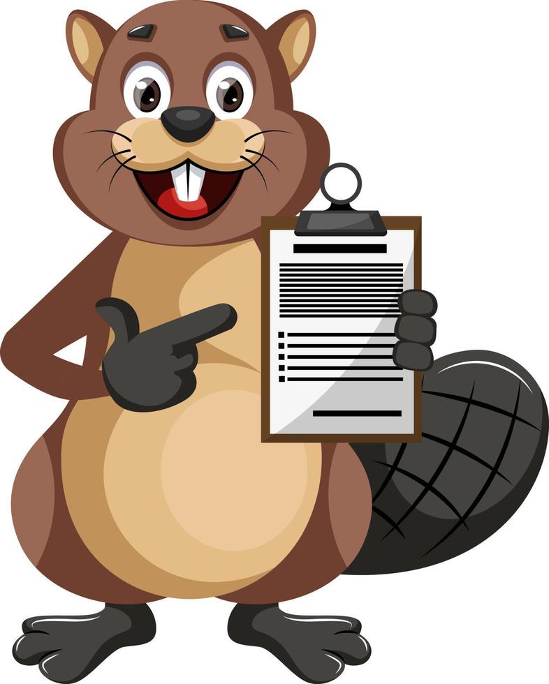 Beaver holding construction notepad, illustration, vector on white background.