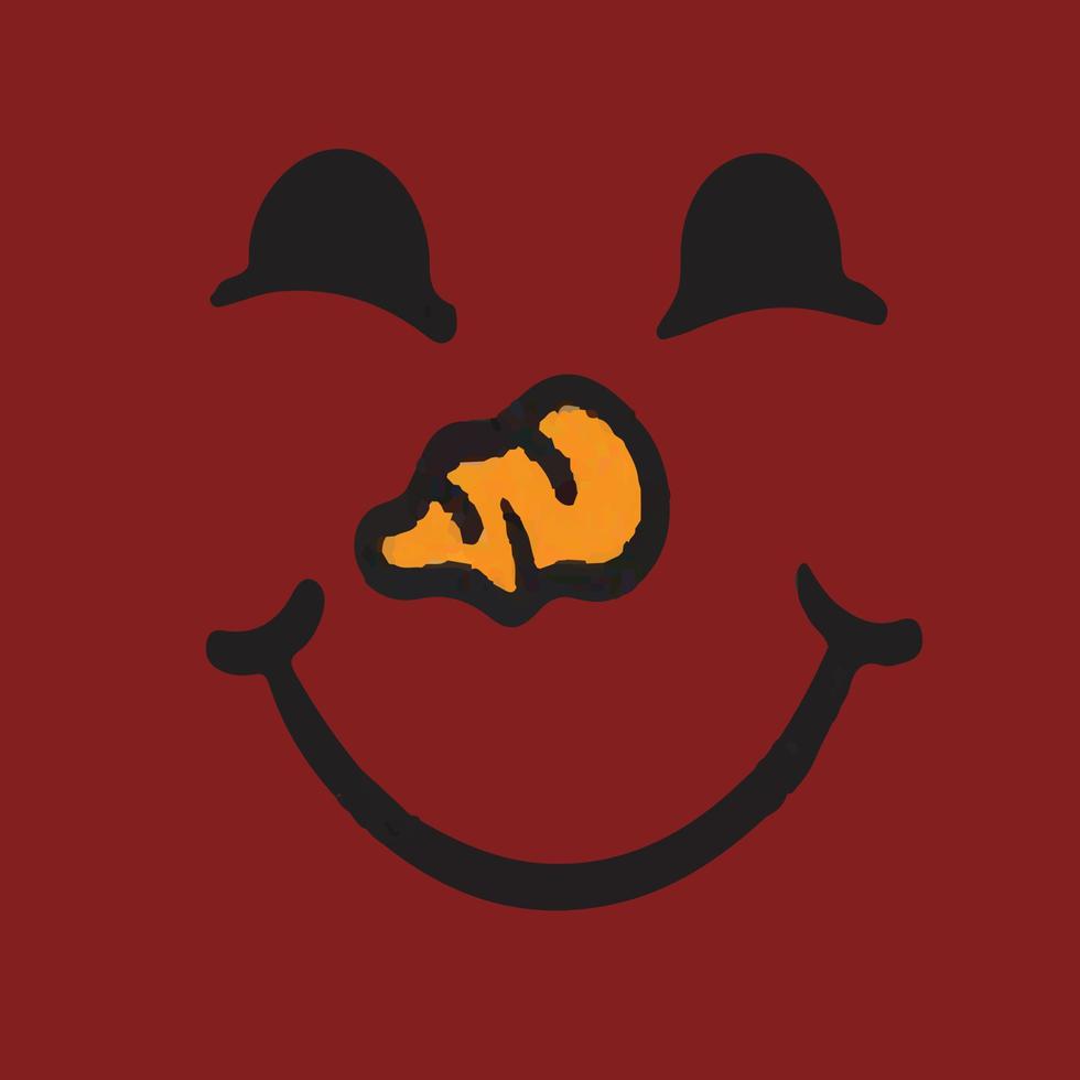 diseño de cara de muñeco de nieve simple que es feliz hecho sobre un fondo rojo vector