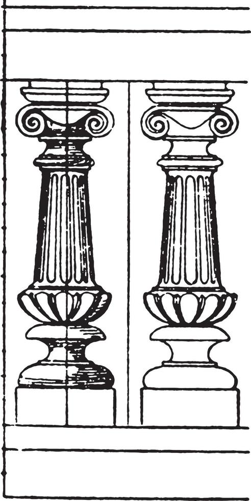 Modern Baluster, metal,  vintage engraving. vector