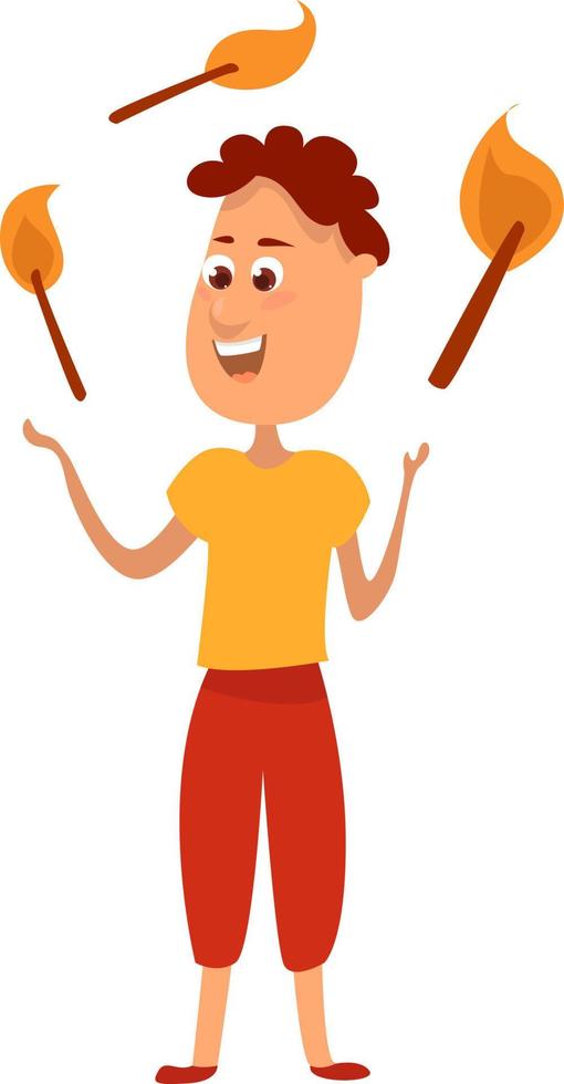Juggling with fire sticks , illustration, vector on white background