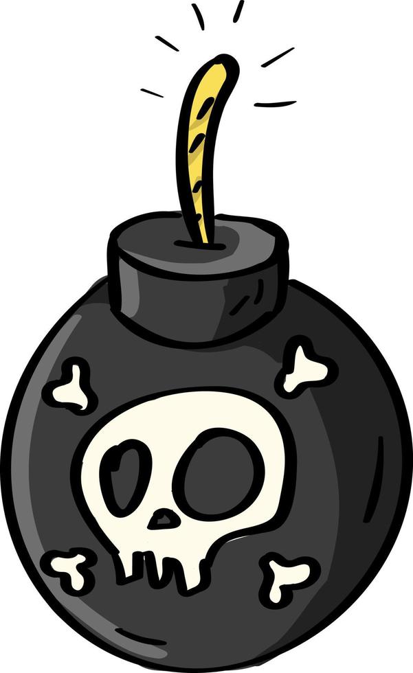 Bomb with skull, illustration, vector on white background.