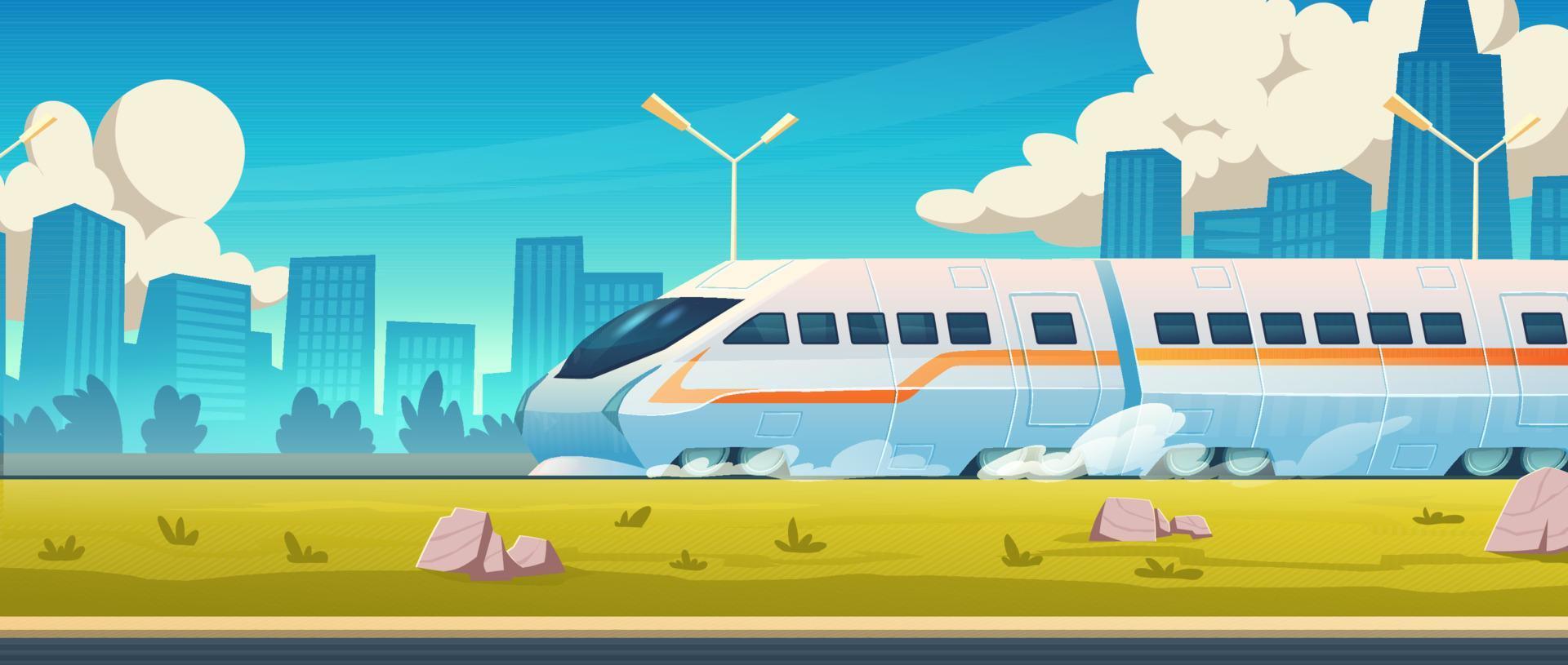 Modern train rides on rails in city vector