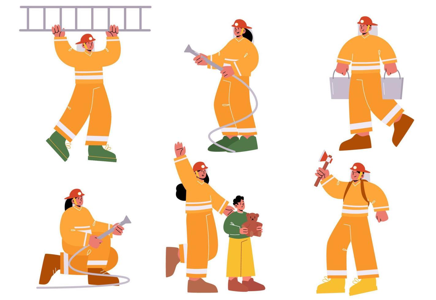 Set of fire fighters male and female characters vector