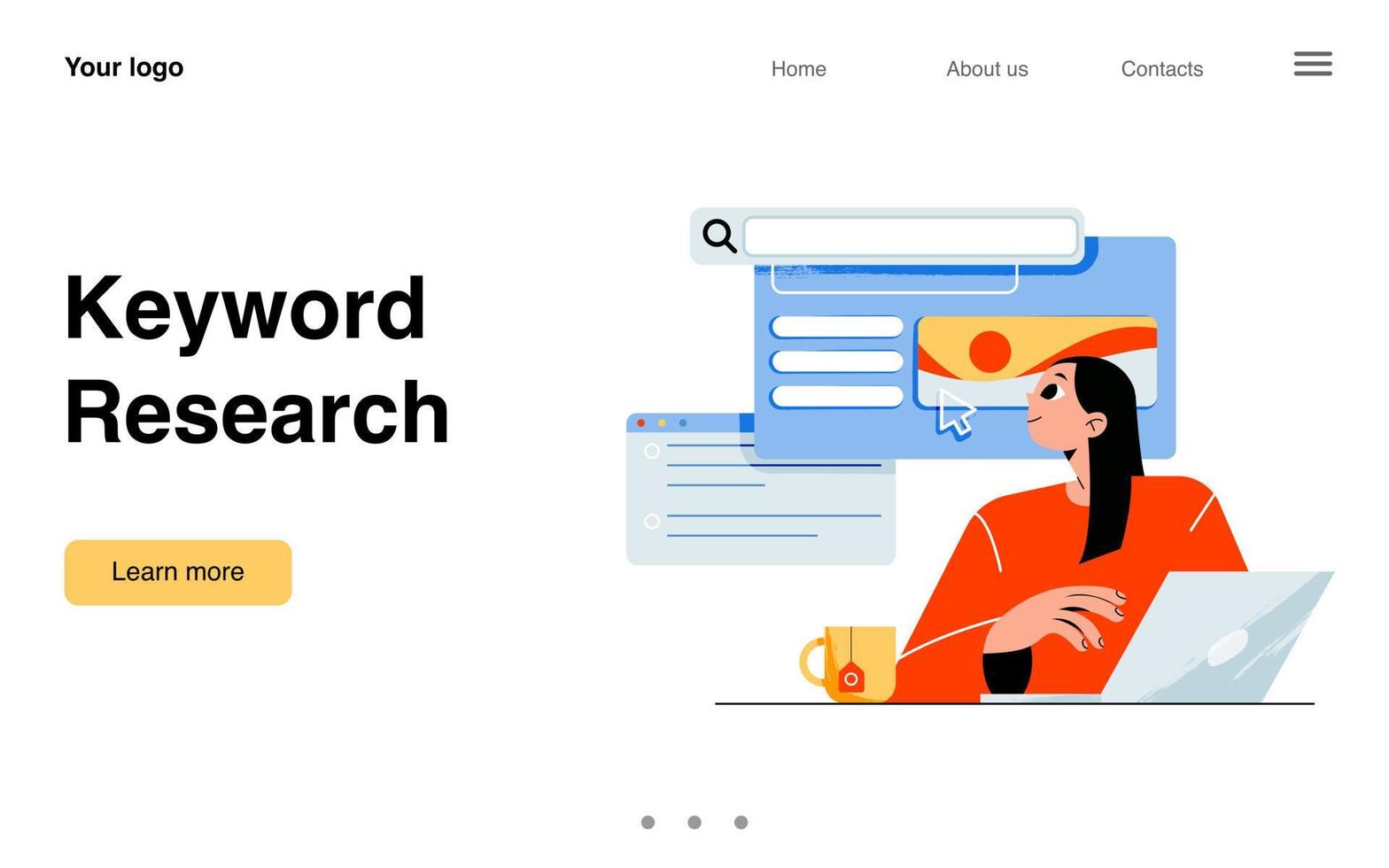 Keyword research landing page, keyworder work vector
