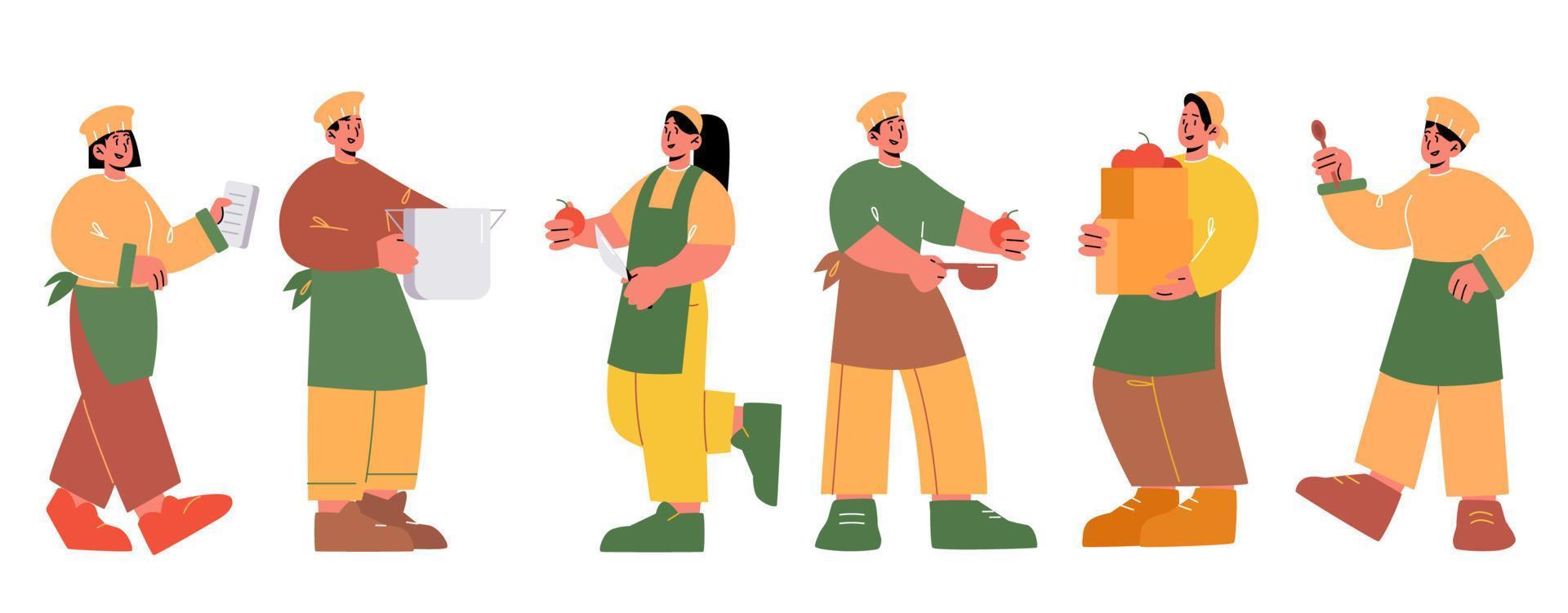 Chef and kitchen workers, restaurant or cafe staff vector