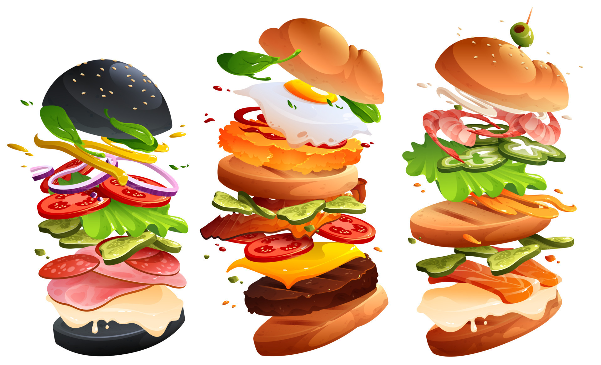 Burgers Or Hamburgers Fly Motion Separated Layers 13717420 Vector Art Burgers Or Hamburgers Fly Motion Separated Layers 13717420 Vector Art