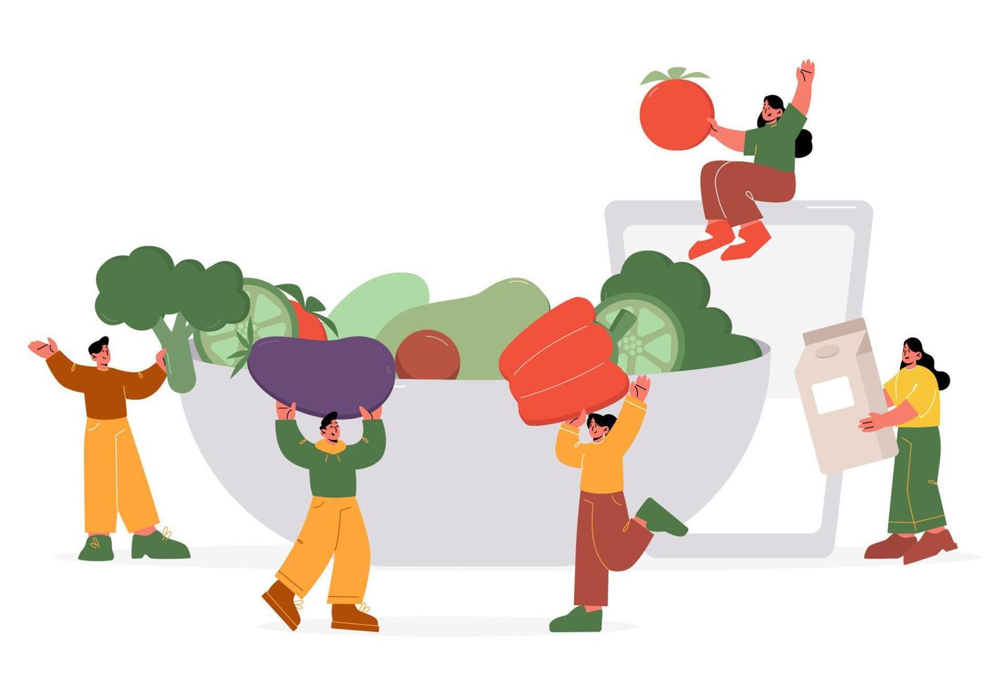 Healthy food concept with people and vegetables vector