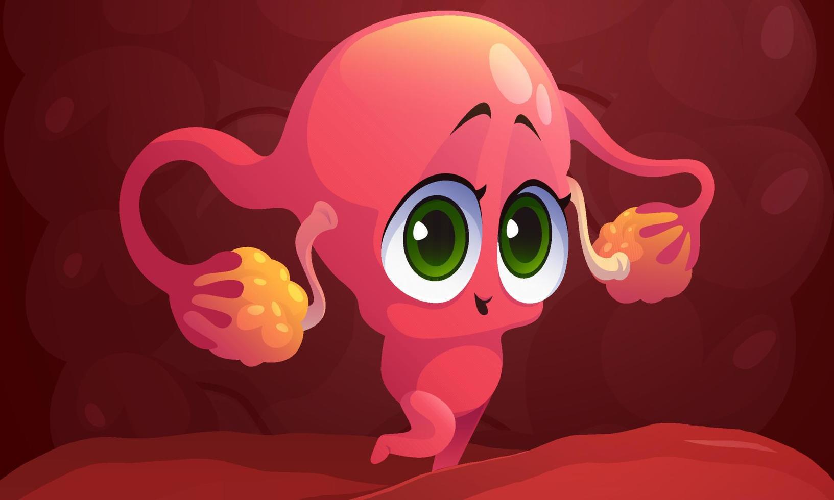 Cute character of female uterus with ovaries vector