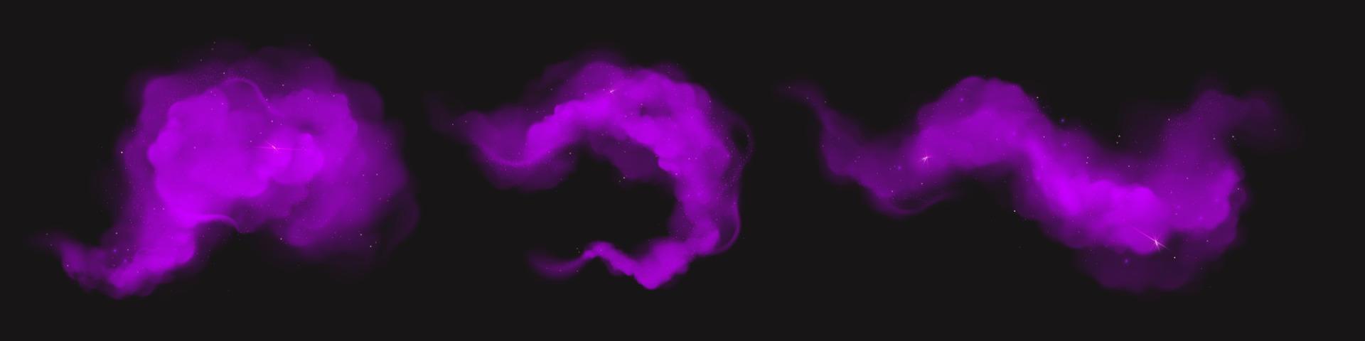 Purple powder clouds, magic dust splash and flow vector