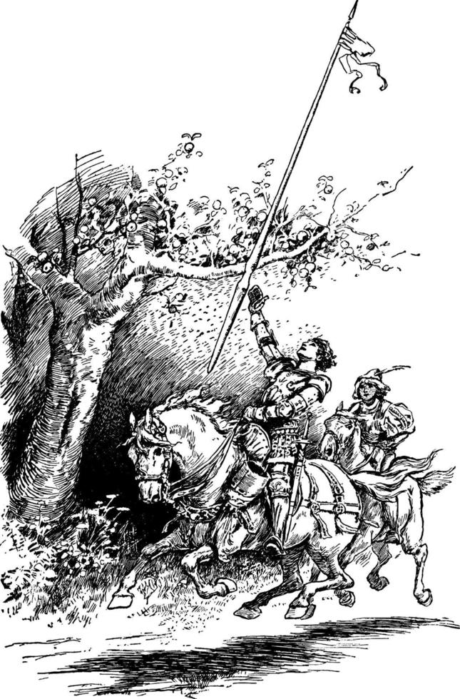Knight Riding Horse and Holding a Lance, vintage illustration vector