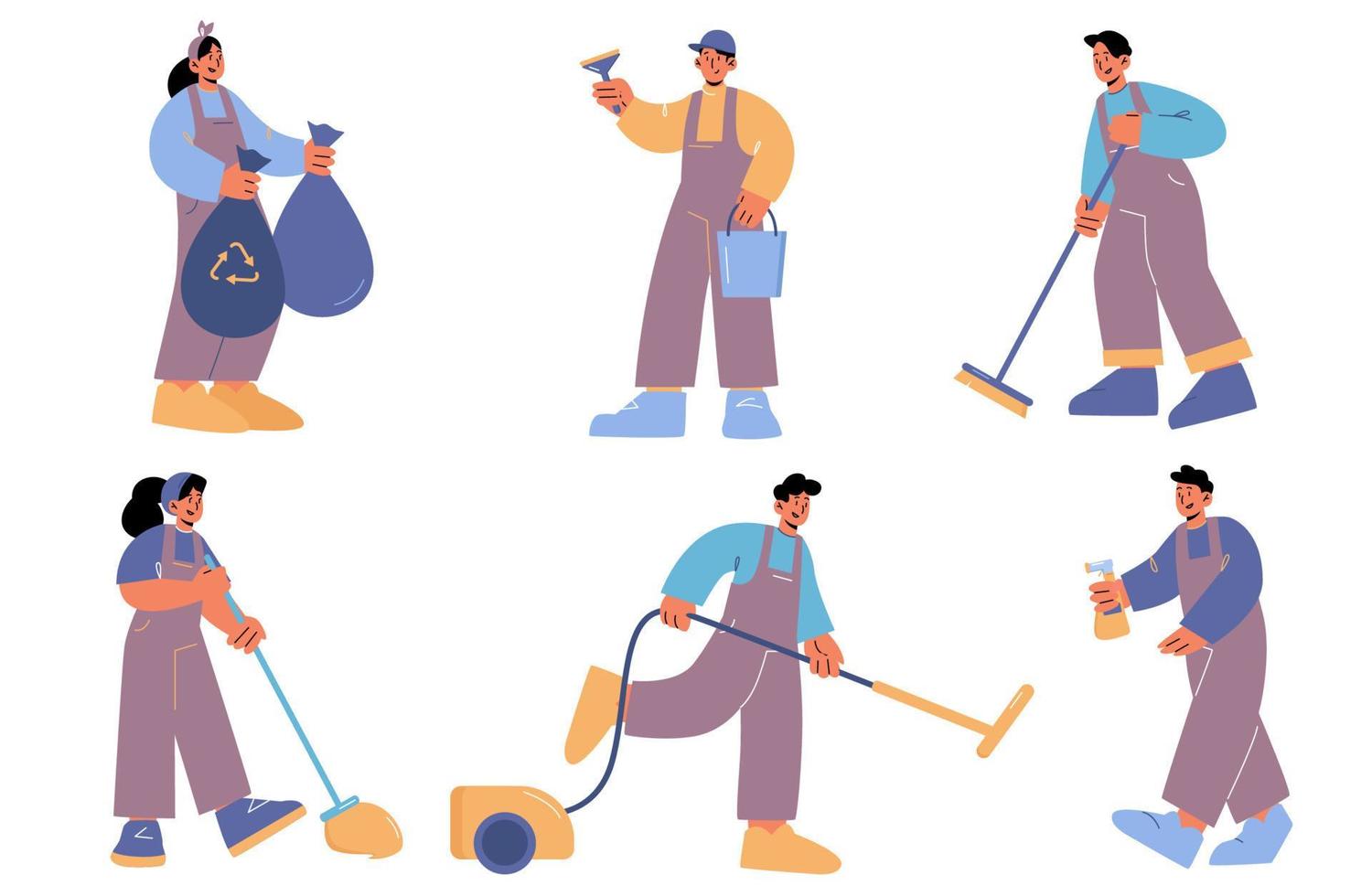 Cleaning service staff, people in uniform vector