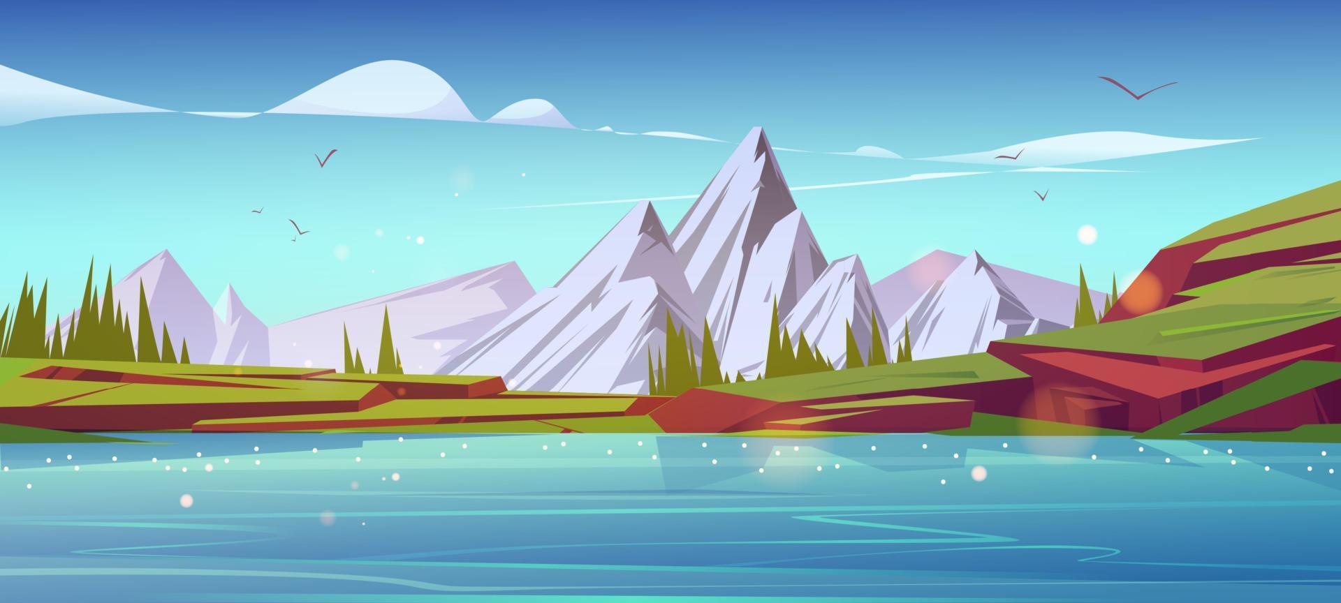 Mountain landscape, nature background with pond vector