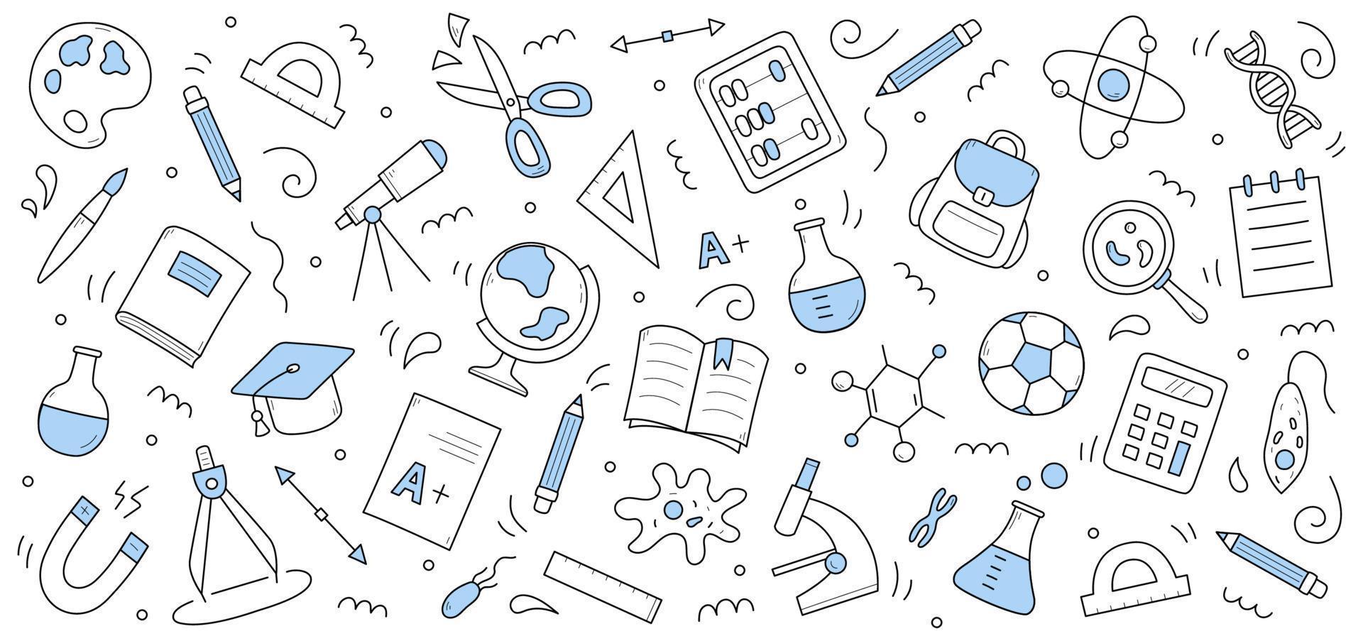 fondo de doodle de escuela, educación y ciencia vector