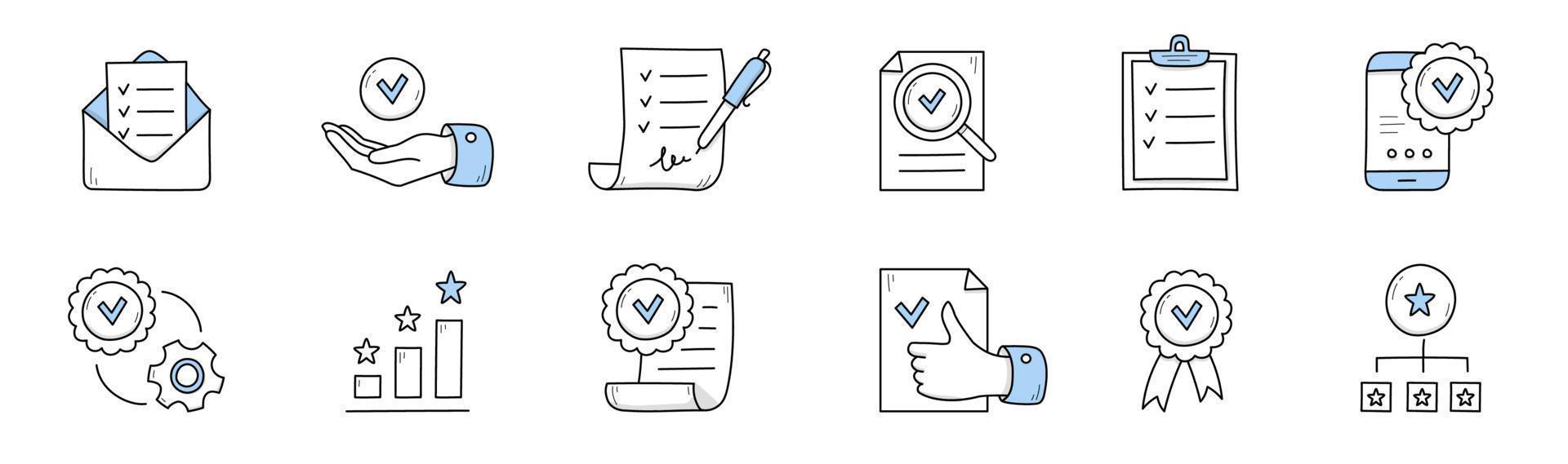 Quality control, product guarantee icons vector