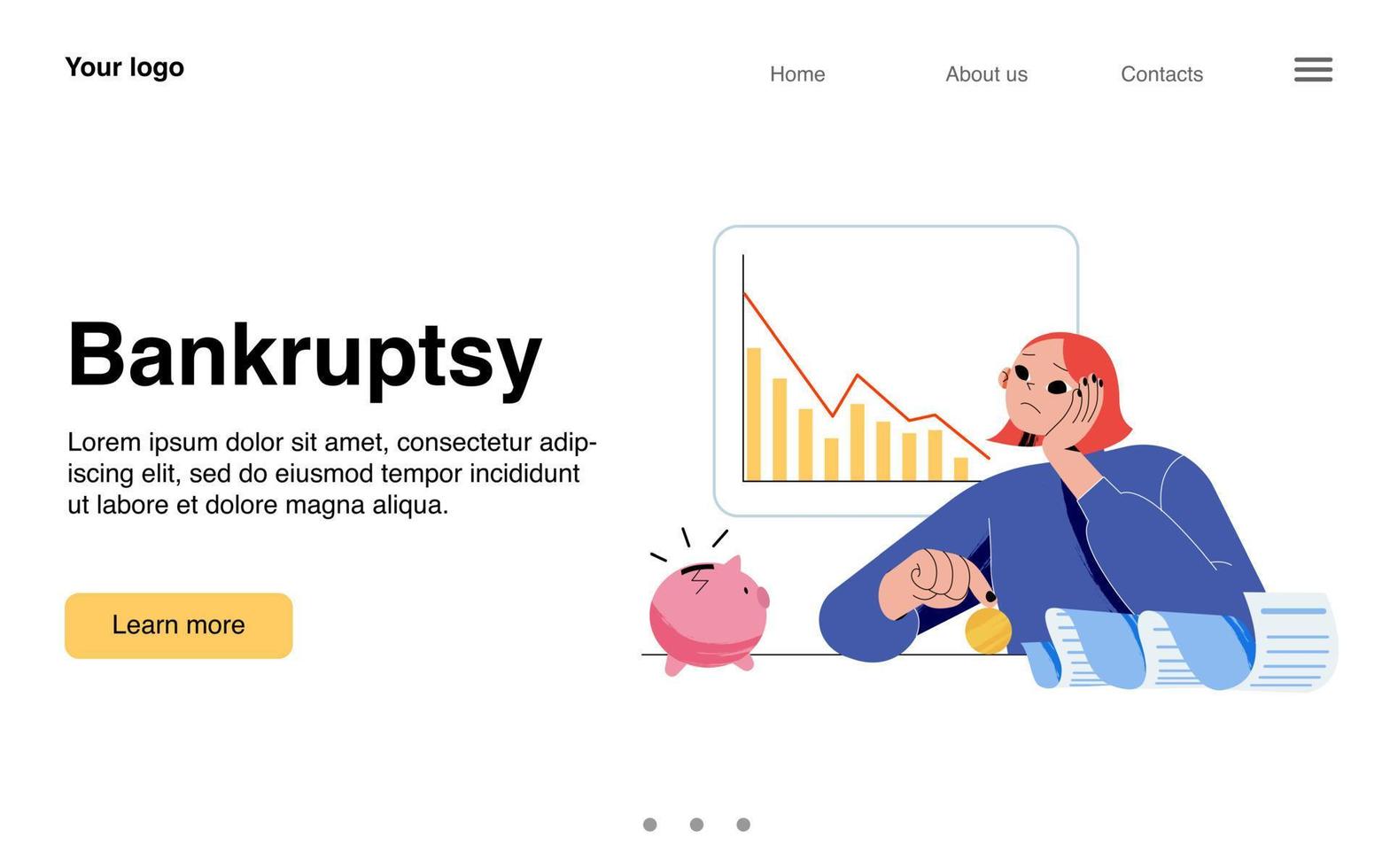 Bankruptcy financial crisis landing page, collapse vector