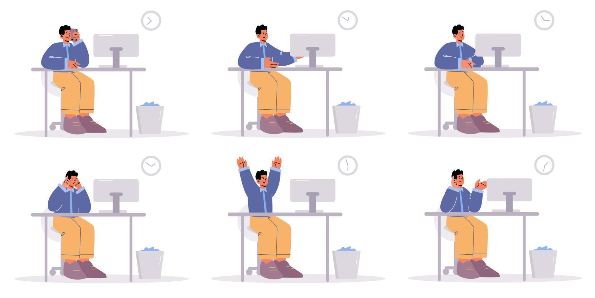 Office worker with different face expressions vector