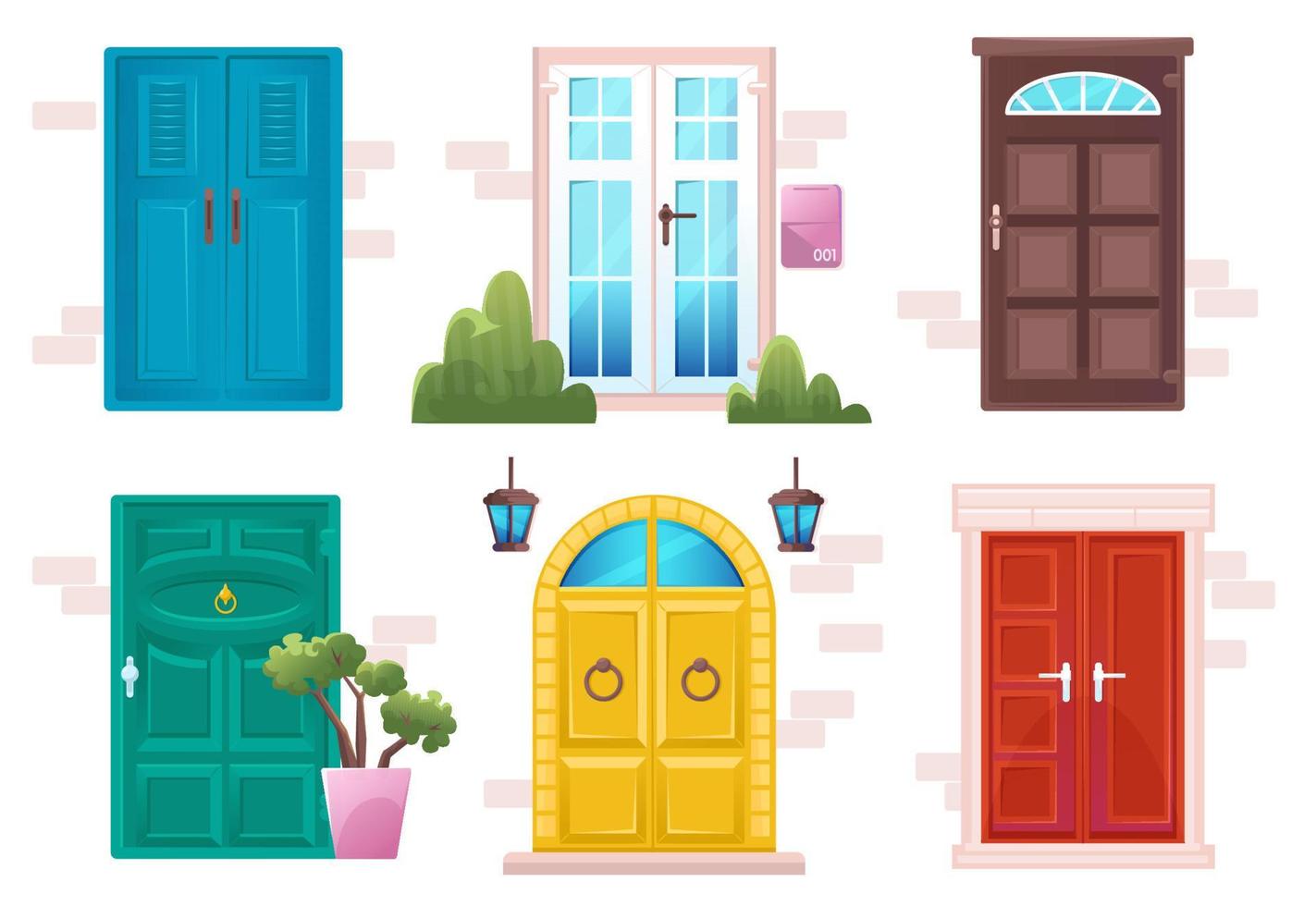 puertas de dibujos animados en estilo moderno y clásico vector