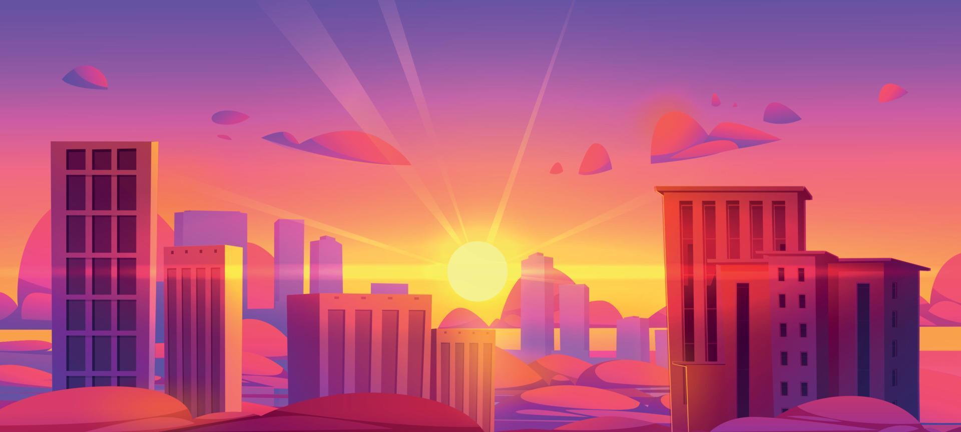 Sunset sky over clouds and city skyscrapers vector