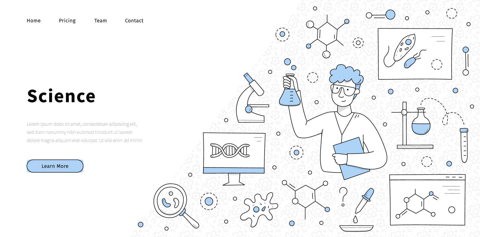 Science banner with man scientist in laboratory vector