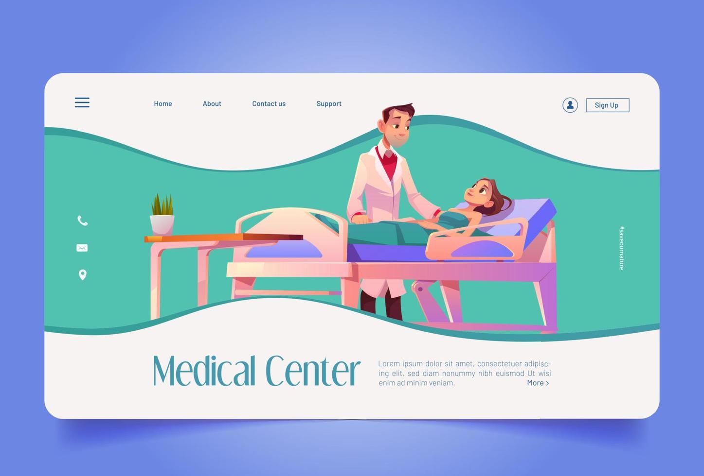 banner del centro médico con médico y paciente vector