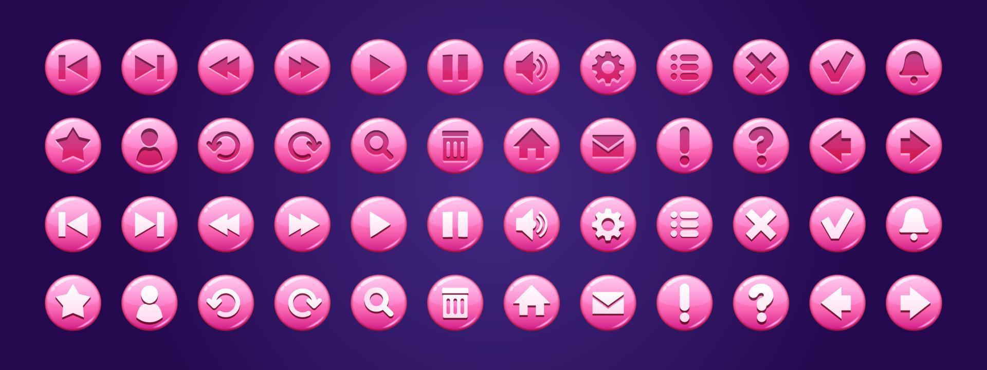 Glossy pink buttons with icons for website or game vector